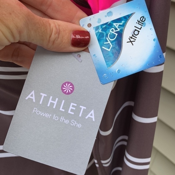 Athleta Colorblock Striped Pink/Brown/White Long-sleeve Rash-guard - Picture 6 of 13